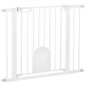 30"-41" Extra Wide Pet Gate Barrier with Small Door, 30"H Dog Gate with Safety Gate Barrier, Stair Pressure Fit, White