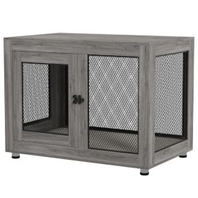 Pet Crate End Table with Water-resistant Cushion or Large Medium Dogs, Grey