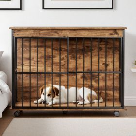Dog crate furniture, large-sized dog crate suitable for medium to large dogs, wooden dog kennel furniture (Main Material: MDF+Iron, Main Color: Walnut+black)